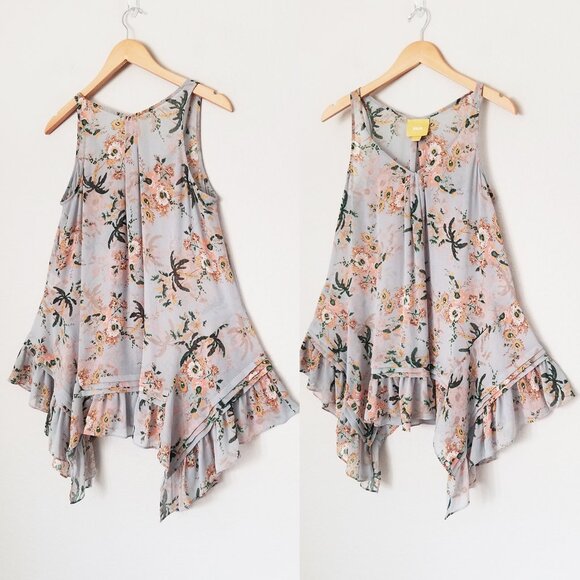 Anthropologie Maeve Magda Ruffle Floral Tunic Tank S Romantic Fairy Sheer $98 - Picture 12 of 15